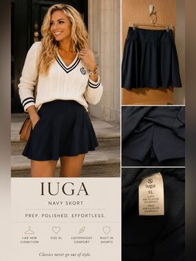 Iuga Navy Flared Skort with Built-In Shorts